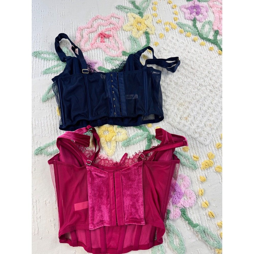 Victoria's‎ Secret Corset Bustier Top Set Floral Lace Up Burgundy Navy  xs - Picture 10 of 15
